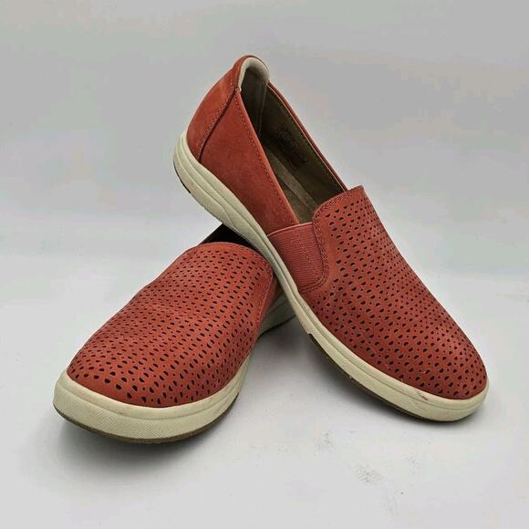 Earth Origins Eclipse Elin Laser Cut Leather Slip-On Sneakers Women's US 9 Coral - Picture 1 of 8
